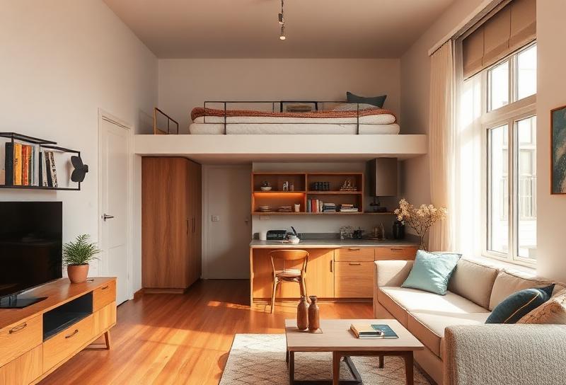 Clever small studio apartment with loft bed and smart storage