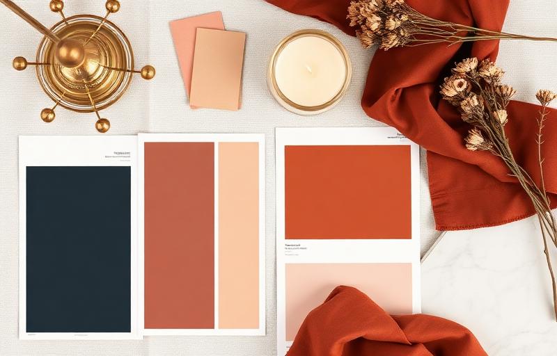 Moody minimalist interior design mood board with dark palette and ambient lighting